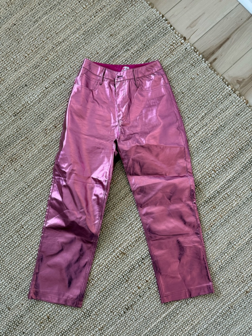 Buddy Love Metallic Pink Cropped Straight-Leg Pants